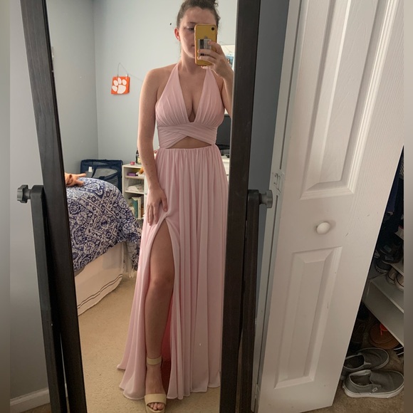 Fame and partners halter cutout front slit pink prom dress!!! - Picture 6 of 7